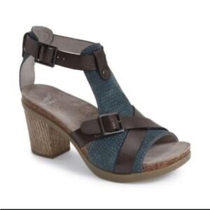 DANSKO Dominique Teal Brown T-Strap Open Toe Block Heel 8 (EU 38)